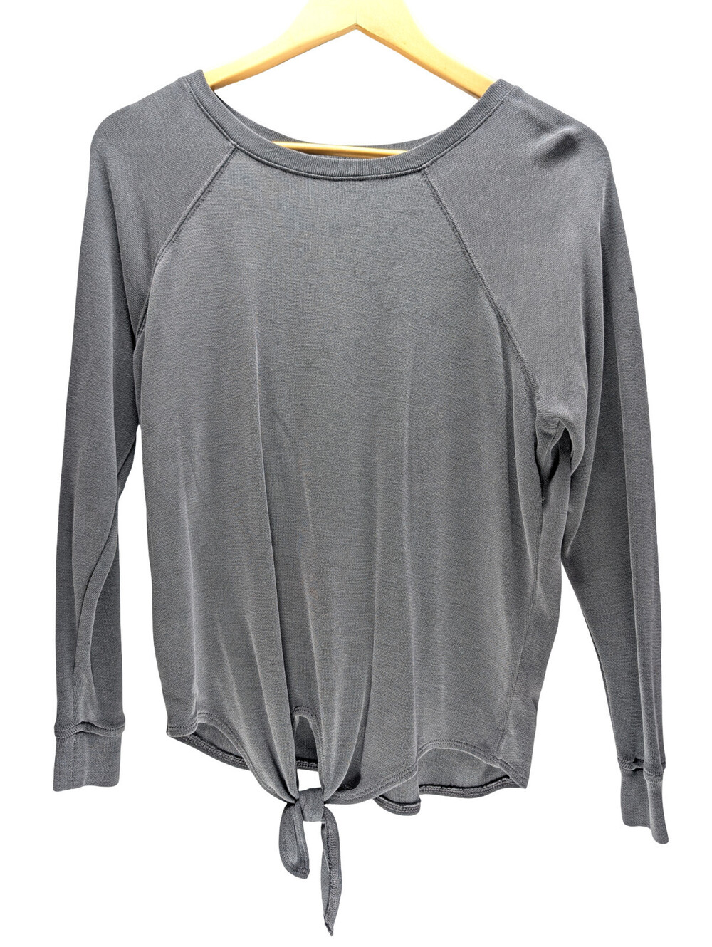 LOFT Top Women Petite Tie Front Long Sleeve Gray Knit